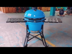 Arang 22 Inci Keramik Kamado Pemanggang Biru Permukaan Halus Pegangan Bambu Bambu