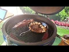 Arang 22 Inci Keramik Kamado Pemanggang Biru Permukaan Halus Pegangan Bambu Bambu
