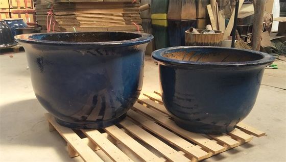 Pot Taman Luar Ruangan Keramik Biru Bulat 60cmx37cm