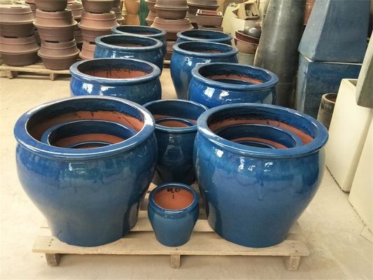 Pot Keramik Luar Ruangan 43x39cm Mengkilap, Pot Tanaman Luar Keramik Biru